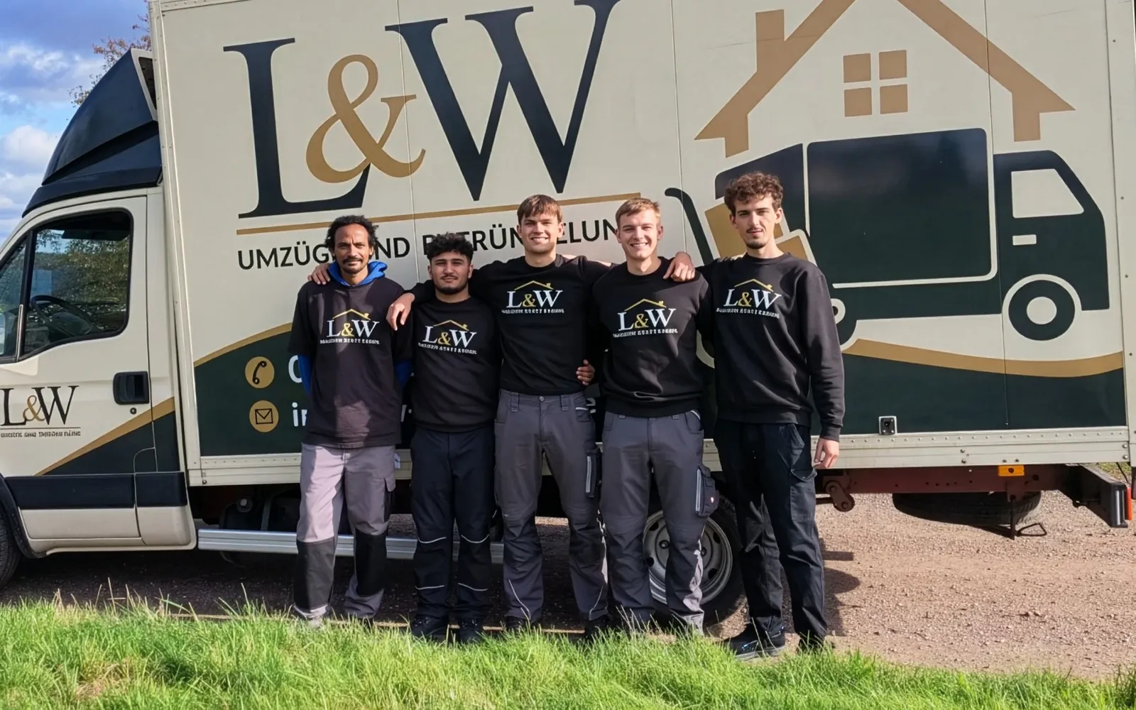 Das L&W-Team vor dem Umzugs-LKW